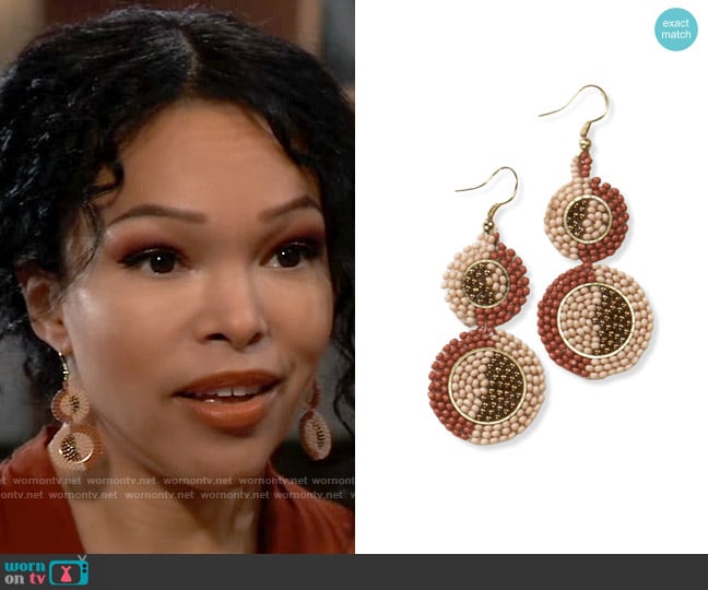 Ink + Alloy Kara Half Circles Beaded Earrings Light Pink worn by Portia Robinson (Brook Kerr) on General Hospital