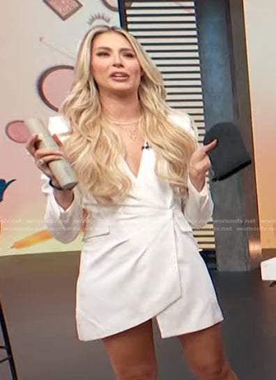 Isabel Alysa’s white wrap blazer dress on Access Hollywood