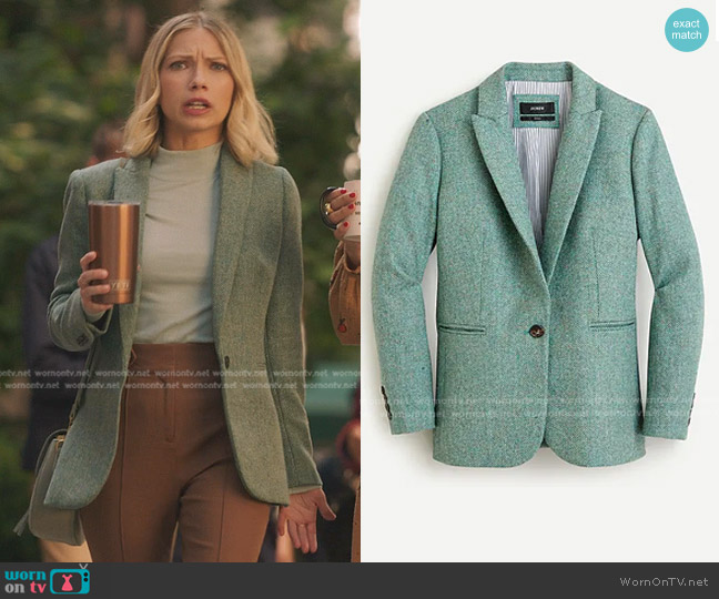 J. Crew Parke Blazer in Teal Grey Herringbone English Wool worn by Kate Keller (Tavi Gevinson) on Gossip Girl