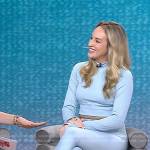 Jacqueline Andriakos’s light blue cropped top and leggings on Today