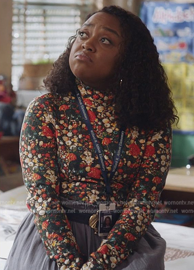 Janine’s floral mock neck top on Abbott Elementary