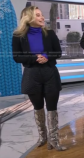 Jenn Falik’s purple turtlneck top and black shorts on Today