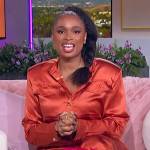 Jennifer orange satin utility jumpsuit on The Jennifer Hudson Show