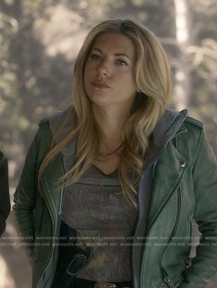 Jenny’s Janis Joplin tee and green leather jacket on Big Sky