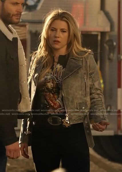 Jenny’s Stevie Nicks t-shirt and leather jacket on Big Sky