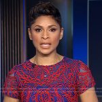 Jericka’s red and blue embroidered dress on CBS Evening News