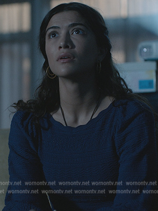 Jess’s blue embroidered top on National Treasure: Edge of History