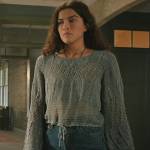 Jess’s blue open knit sweater on National Treasure: Edge of History