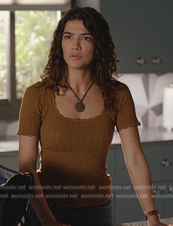 Jess brown scoop neck knit sweater on National Treasure: Edge of History