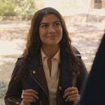 Jess’s brown leather moto jacket on National Treasure: Edge of History