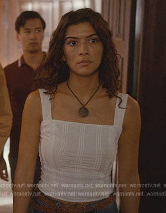Jess’s white stripe tank on National Treasure: Edge of History