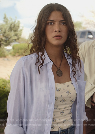 Jess’s white floral top on National Treasure: Edge of History