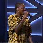 Jessica Betts’s baroque print shirt on The Kelly Clarkson Show