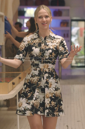 Jessica Bradley’s black floral mini dress on Gossip Girl