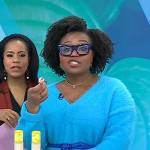 Jessica Cruel’s blue fuzzy v-neck dress on Today