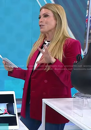 Jill’s tie neck top and pink velvet blazer on Today