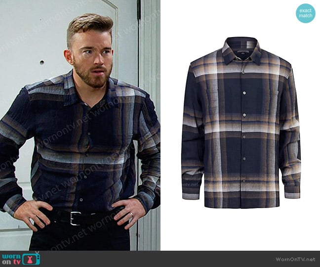 John Varvatos Cole Regular Fit Plaid Seersucker Button-Up Shirt worn by Will Horton (Chandler Massey) on Days of our Lives