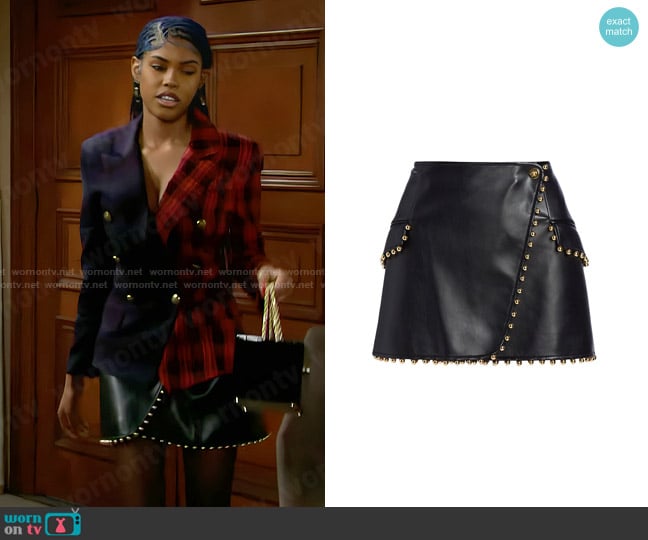 Jonathan Simkhai Clayton Vegan Leather Skirt worn by Paris Buckingham (Diamond White) on The Bold and the Beautiful