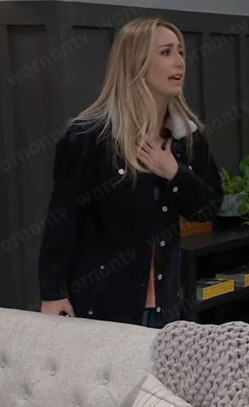 Josslyn’s long black denim coat on General Hospital