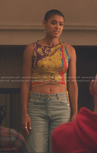 Julien’s multicolor printed cropped top and jeans on Gossip Girl