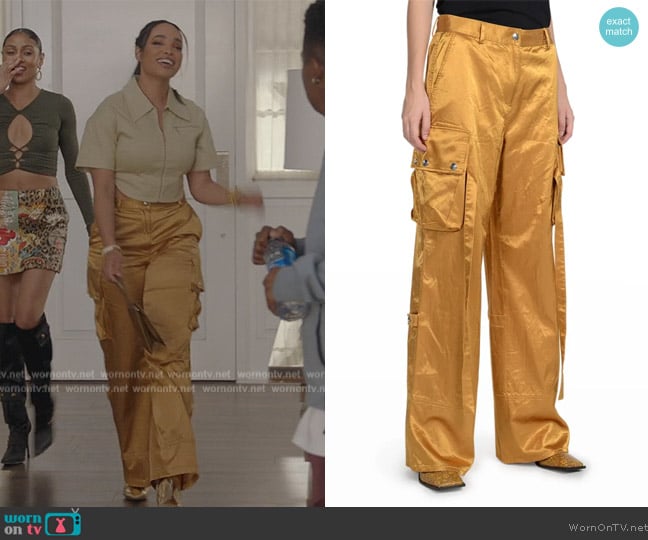 Just Cavalli Satin Wide-Leg Cargo Pants worn by Skye (Madison Shamoun) on All American