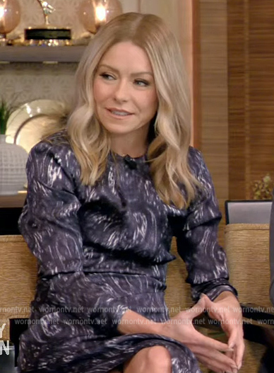 Kelly’s blue printed dress on Live with Kelly and Ryan