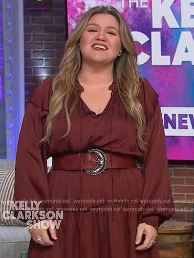 Kelly’s burgundy ruffle dress on The Kelly Clarkson Show