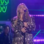 Kelly’s floral metallic mini dress on The Kelly Clarkson Show