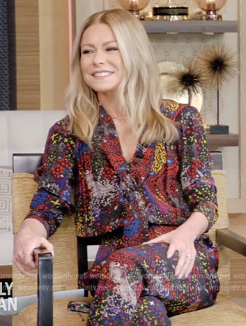 Kelly’s black floral print jumpsuit on Live with Kelly and Mark