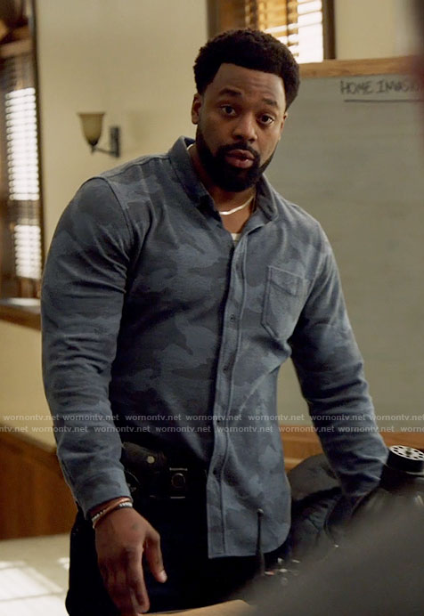 Kevin’s blue camo shirt on Chicago PD