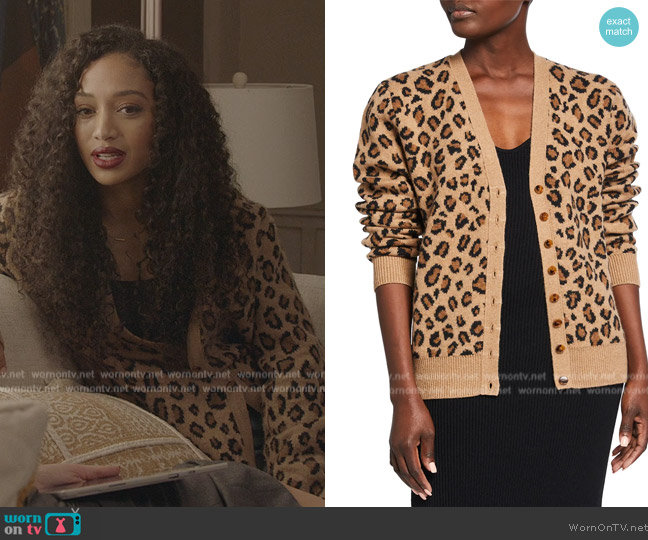Khaite Amelia Cheetah-Print Cashmere Cardigan worn by Olivia Baker (Samantha Logan) on All American