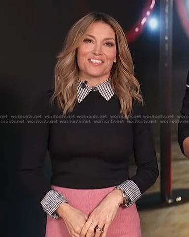 Kit’s black contrast collared sweater and skirt on Access Hollywood