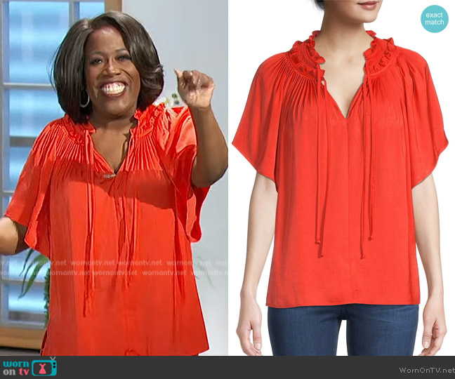 Kobi Halperin Hudson Split-Neck Blouse worn by Sheryl Underwood on The Talk