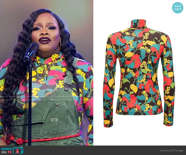 La DoubleJ Floral-Print Stretch-Jersey Top worn by Tasha Cobbs Leonard on Good Morning America