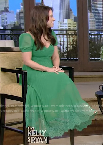 Lacey Chaberts’ green lace midi dress on Live with Kelly and Ryan