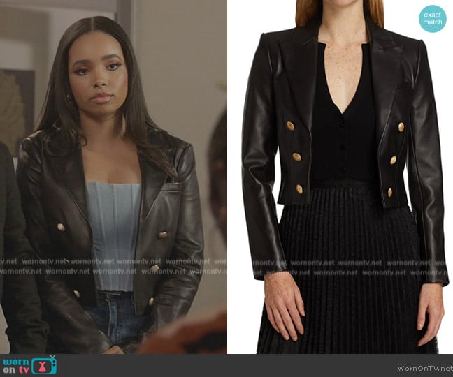 L'Agence Inez Cropped Leather Blazer worn by Skye (Madison Shamoun) on All American