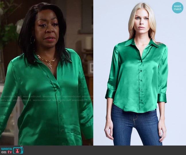 L'Agence Dani Top in Jade worn by Tina Butler (Tichina Arnold) on The Neighborhood