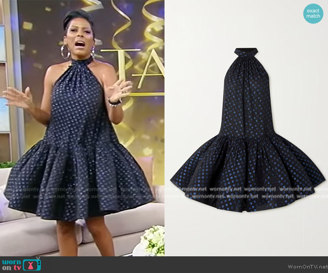 Lanvin Metallic polka-dot fil coupé silk-blend chiffon halterneck mini dress worn by Tamron Hall on Tamron Hall Show