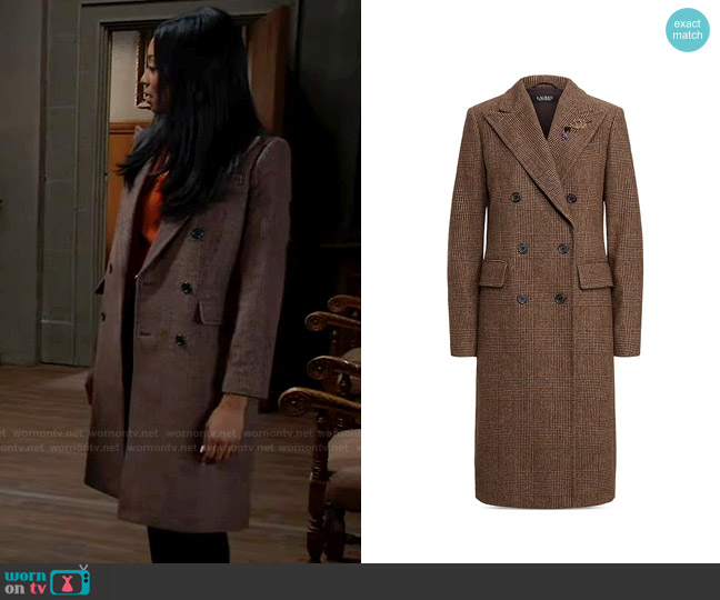 LAUREN Ralph Lauren Double Breasted Wool Blend Coat worn by Jordan Ashford (Tanisha Mariko Harper) on General Hospital