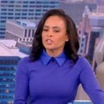Linsey Davis’s blue satin collar sweater on The View