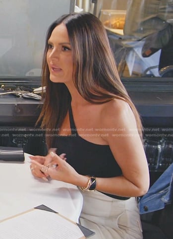 Lisa’s black one shoulder cropped top on The Real Housewives of Salt Lake City