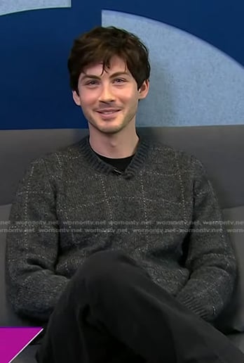 Logan Lerman’s grey windowpane check sweater on Today