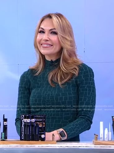 Lori’s green printed mock neck dress on Good Morning America