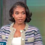 Lori Harvey’s striped cashmere cardigan on Access Hollywood