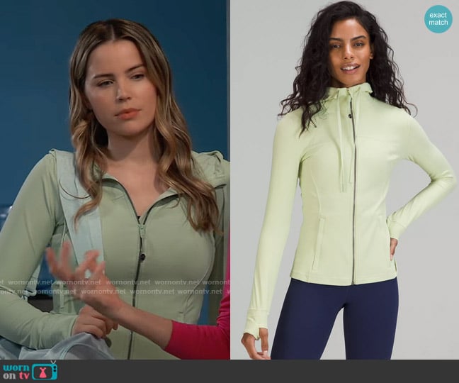 Lululemon Hooded Define Jacket in Creamy Mint worn by Sasha Gilmore (Sofia Mattsson) on General Hospital