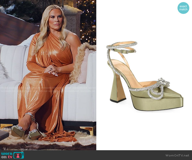 Mach & Mach Double Bow Satin Platform Pump worn by Heather Gay on The Real Housewives of Salt Lake City