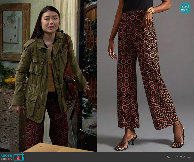 Maeve The Colette Wide-Leg Ponte Pants in Black Motif worn by Wendy Shin (Victoria Grace) on Days of our Lives