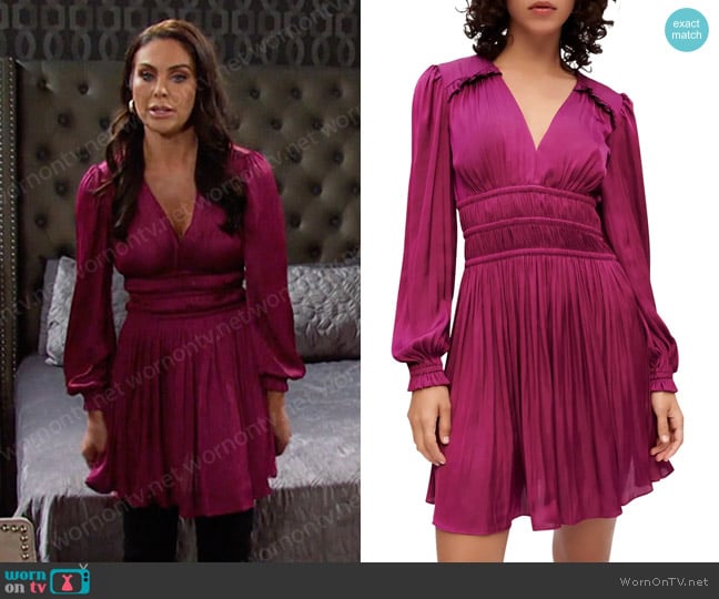 Maje Rianne Pleated Long Sleeve Minidress worn by Chloe Lane (Nadia Bjorlin) on Days of our Lives