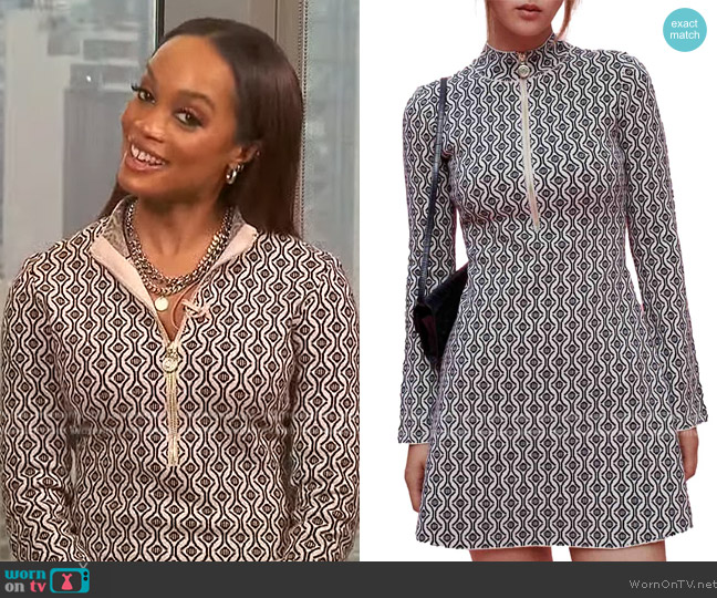 Maje Roy Mockneck Fit-&-Flare Dress worn by Rachel Lindsay on Extra