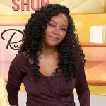 Makho Ndlovu’s burgundy wrap top on Sherri